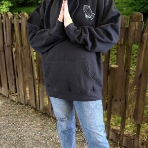 Black Praying Hands Pullover Hoodie - Unbranded